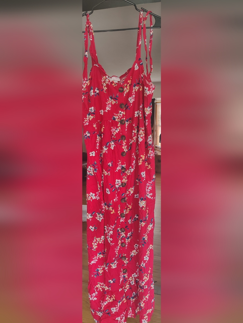Red Floral Button-Front Sundress